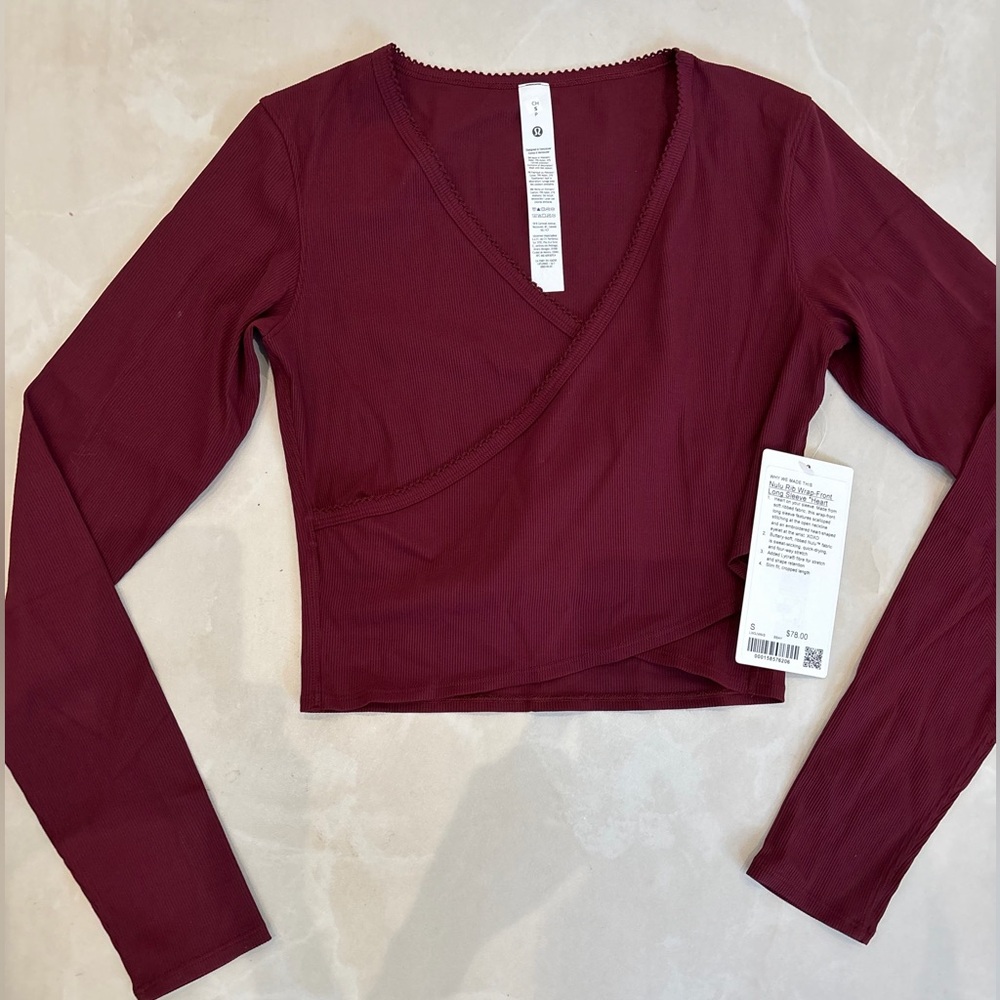 NEW Lululemon Nulu Ribbed Wrap-Front 
Long-Sleeve Shirt
Heart Burgundy Bay